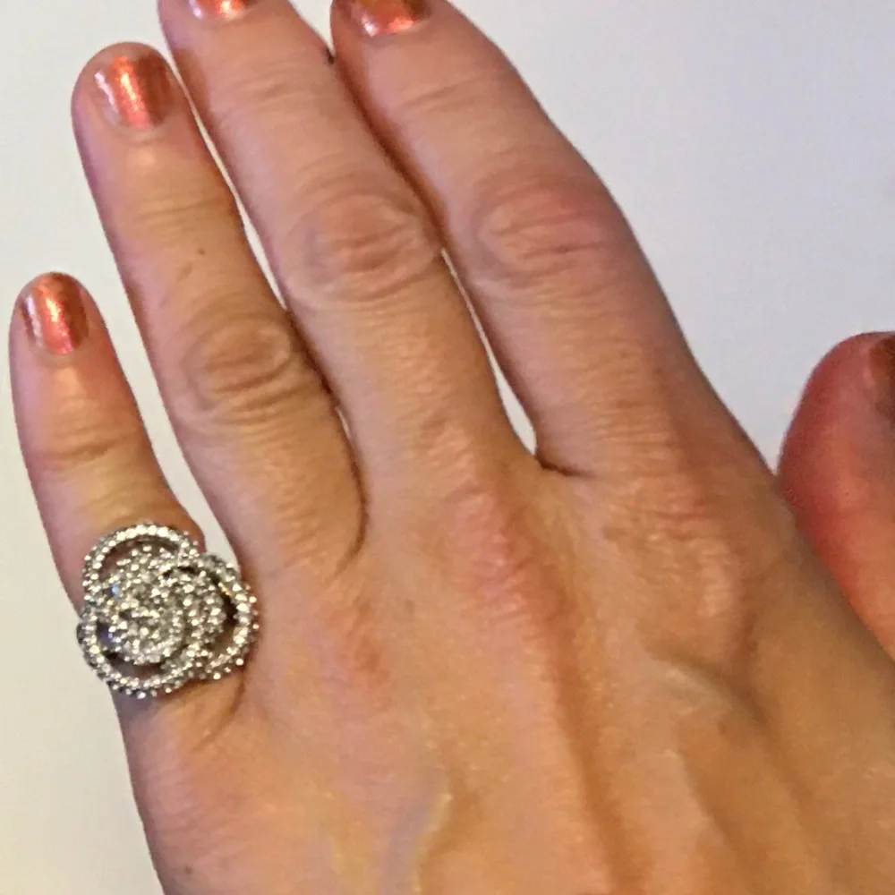 Silver Ring Diamond Sparkle, Swirly Design, 925 Sterling, Size 5, New!